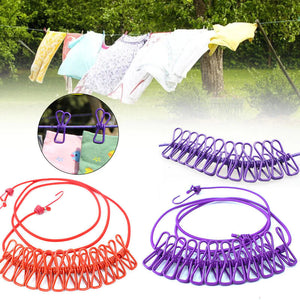 Stretchable Clothes Hanging Rope With Clips (Buy 1 Get 1 Free)